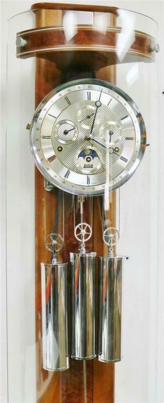 Vintage Huge 5ft Walnut & Glass Kieninger 3 Weight Regulator Musical Wall Clock 3