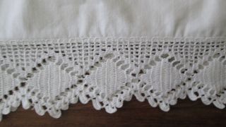 Antique Cotton Percale Pillowcases 32x21 ",  2 " Band Of Hand Crochet Trim