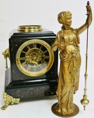 Exceptionally Rare Antique French 8 Day Guilmet Swinging Pendulum Mystery Clock 9