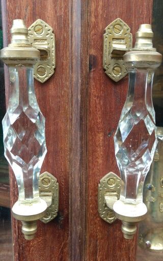 2 Ps Vintage Door Handles Puller Transparent White Crystal Cut Glass Brass 2
