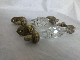 2 Ps Vintage Door Handles Puller Transparent White Crystal Cut Glass Brass 4