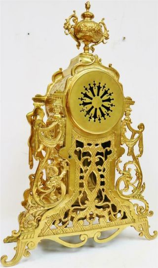 Large Antique French 8 Day Pierced Bronze Ormolu Ornate Mantel Clock 10
