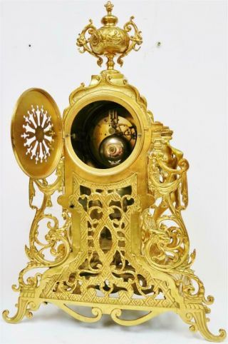 Large Antique French 8 Day Pierced Bronze Ormolu Ornate Mantel Clock 11