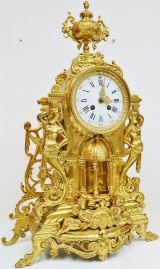 Large Antique French 8 Day Pierced Bronze Ormolu Ornate Mantel Clock 2