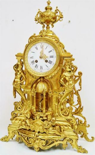 Large Antique French 8 Day Pierced Bronze Ormolu Ornate Mantel Clock 5