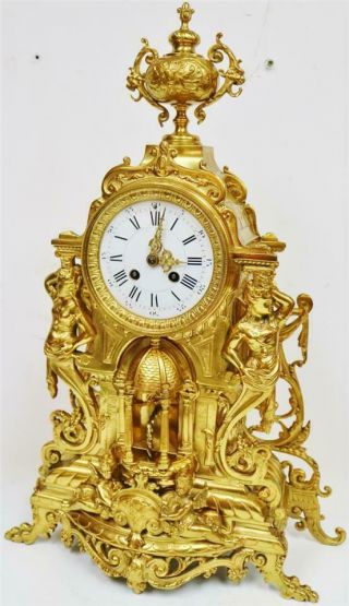 Large Antique French 8 Day Pierced Bronze Ormolu Ornate Mantel Clock 6
