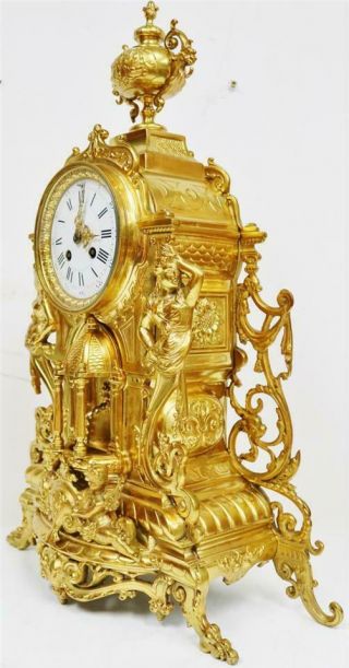 Large Antique French 8 Day Pierced Bronze Ormolu Ornate Mantel Clock 7