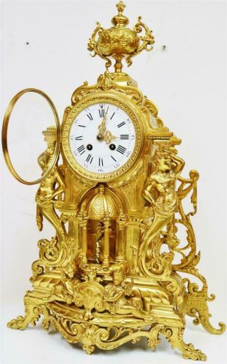 Large Antique French 8 Day Pierced Bronze Ormolu Ornate Mantel Clock 8