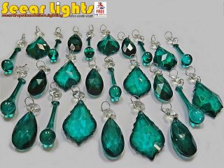Peacock Crystals Droplets Green 24 Glass Prisms Drops Chandelier Bead Lamp Parts