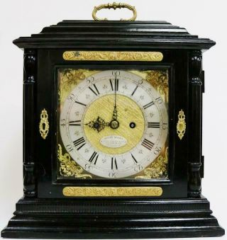 Antique 19thc English Ebonised Caddy Top Twin Fusee Bell Striking Bracket Clock