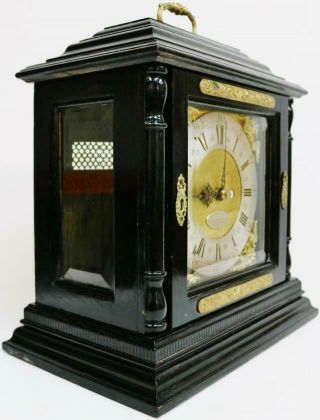 Antique 19thC English Ebonised Caddy Top Twin Fusee Bell Striking Bracket Clock 3