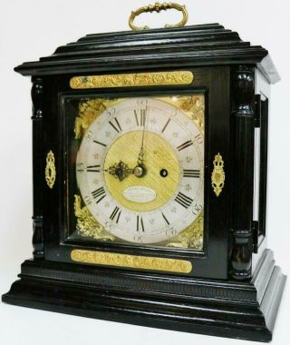 Antique 19thC English Ebonised Caddy Top Twin Fusee Bell Striking Bracket Clock 5