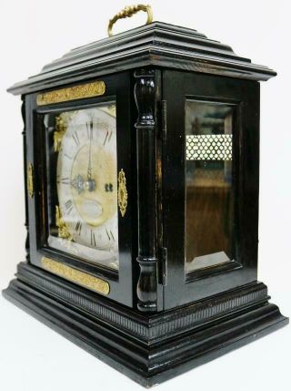 Antique 19thC English Ebonised Caddy Top Twin Fusee Bell Striking Bracket Clock 7