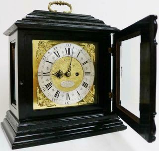 Antique 19thC English Ebonised Caddy Top Twin Fusee Bell Striking Bracket Clock 8
