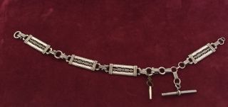 Antique 1880 - 1890 Imperial Russian 84 Silver Watch Chain And T - Bar.  11.  75 "