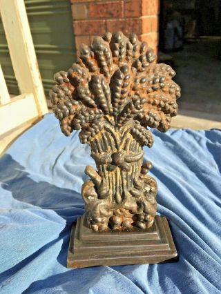 Antique Cast Iron Door Stop Sheaf Of Wheat Farm Rural