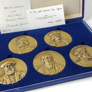 Five Solid Bronze Medallions Of Famous Explorers - Awarded To James A.  Lyons Jr