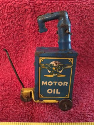Old Marx Tin Litho Motor Oil Pump Cart Gas Service Stations Sunny Side Playset