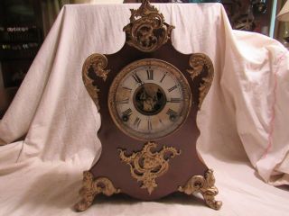 Antique Brown Cast Iron Sessions Mantel Mantle Clock From 1800s Ornate