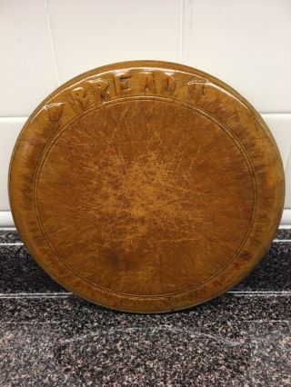 Vintage English Carved Wood Round Cutting Bread Board Wooden Kitchen Primitive