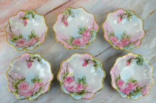 Set of 6 Vintage Hand Painted with Pink Roses Gilt Gold Rim Bowls Made in Japan 2