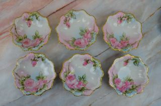 Set of 6 Vintage Hand Painted with Pink Roses Gilt Gold Rim Bowls Made in Japan 6