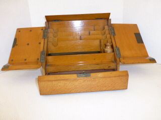 ANTIQUE VICTORIAN OAK STATIONERY WRITING BOX DESK TABLE TOP CABINET W/KEY 2