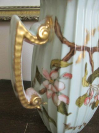 Antique 1888 Unmarked Signed Hand Painted Chocolate Pot Light Green Flowers Gold 4