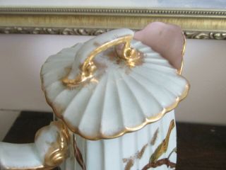 Antique 1888 Unmarked Signed Hand Painted Chocolate Pot Light Green Flowers Gold 5
