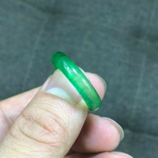 Collectible Ice Green Jadeite Jade Rare Handwork Chinese No.  10 Blessing Ring 5