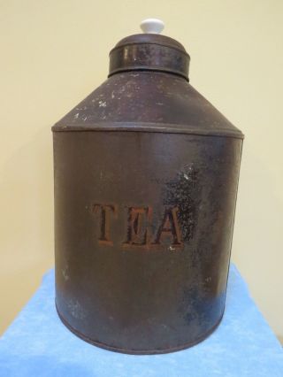 Antique Large Tea Tin,  Tole Painted,  16” Tall By 10” Wide