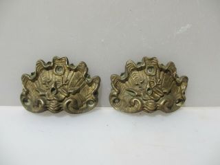 Victorian Brass Drawer Cup Handles Cupboard Pulls Clam Shell Old Antique Sea