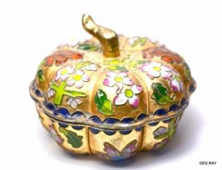 Antique Chinese Cloisonne Brass Enameled Lidded Jewelry Box Trinket
