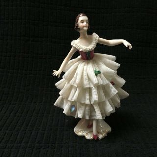 Vintage Dresden Porcelain Ballerina Dancer Lace Figurine (5.  5 " Tall)