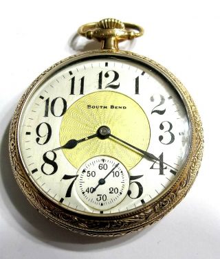 FANTASTIC 14KGF - 16S SOUTH BEND GR 227 - 21 JEWELS POCKET WATCH (A3) 6