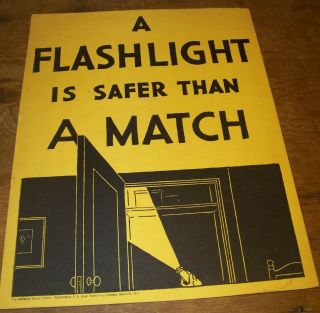1950s Vintage Flashlight Safer Than A Match Retro Safety Poster Mid Century