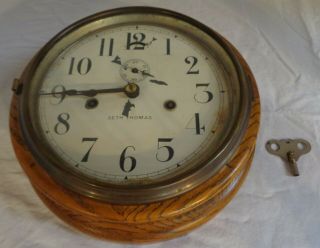 Antique Seth Thomas U.  S.  A Double Spring Gallery Wall Clock Oak Case Running