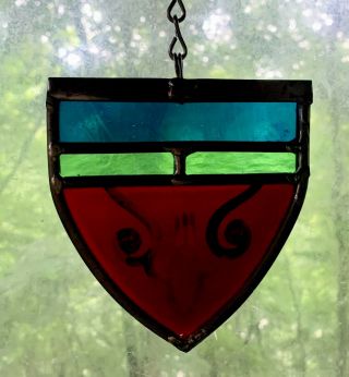 Architectural Salvage Leaded Stained Glass - Painted Red,  Green,  and Blue 3