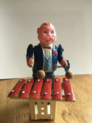 Vintage Celluloid/tin Wind - Up Toy Xylophone Player - Made In Occupied Japan