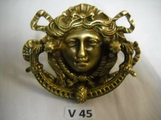 Antique Heavy Cast Brass Figural Face Drawer Pull