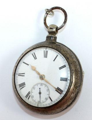 English Fusee Pair Case Pocket Watch W/53mm Sterling Silver Case Dh589