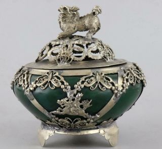 Collect Old Tibet Silver Hand Carve Dragon & Kylin & Kwan - Yin Auspicious Censer