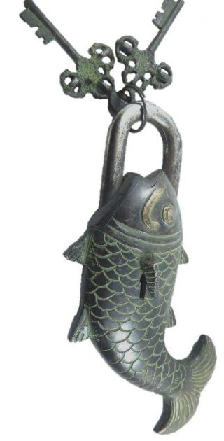 Fish Shape Antique Vintage Style Handmade Solid Brass Door PadLock & Keys Gift 4