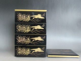 Japanese Old Wooden Lacquered Multitiered Box Jubako/ Makie/ 8187