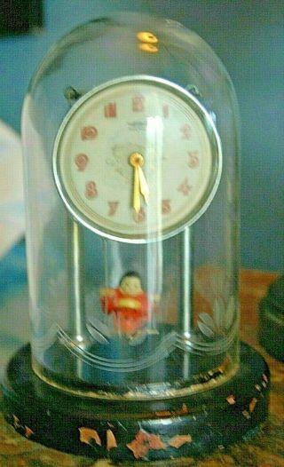 Occupied Japan Meiko Clock With Swinging Japanese Girl In Kimono Pendulum,  Dome