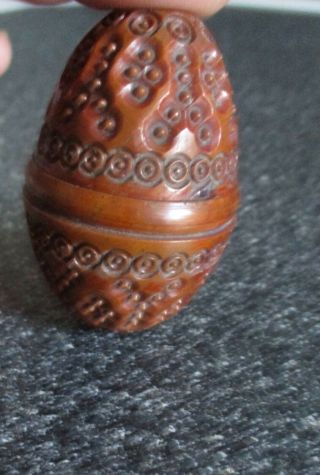 Beautifully Carved Coquilla Nut Egg Shaped Thimble Holder Or Sewing Case