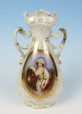 Antique Royal Bayreuth Farm Maiden W/ Horse Portrait Vase German Porcelain Girl