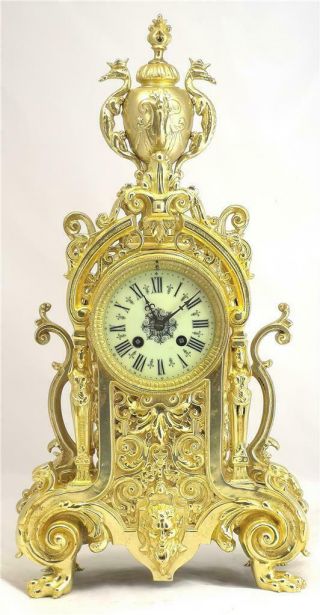 Antique French Mantle Clock 1880 Stunning Embossed Bronze Bell Strikng