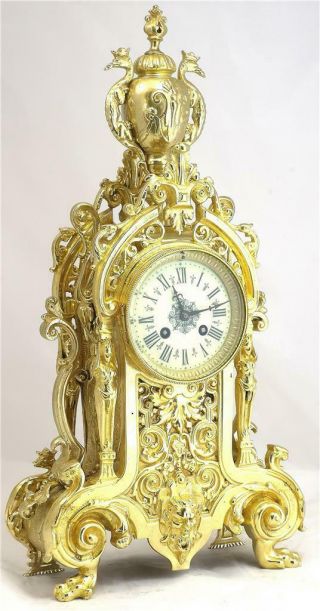 Antique French Mantle Clock 1880 Stunning Embossed Bronze Bell Strikng 2