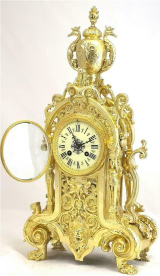 Antique French Mantle Clock 1880 Stunning Embossed Bronze Bell Strikng 3